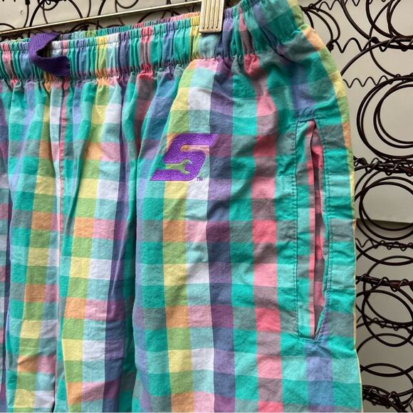 Snap On Tools pastel madras plaid lounge pajama pants XL teal yellow pink - Picture 3 of 4